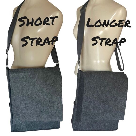 Crate&Barrel Charcoal Gray Felt Large Messenger Crossbody Bag - Picture 7 of 16